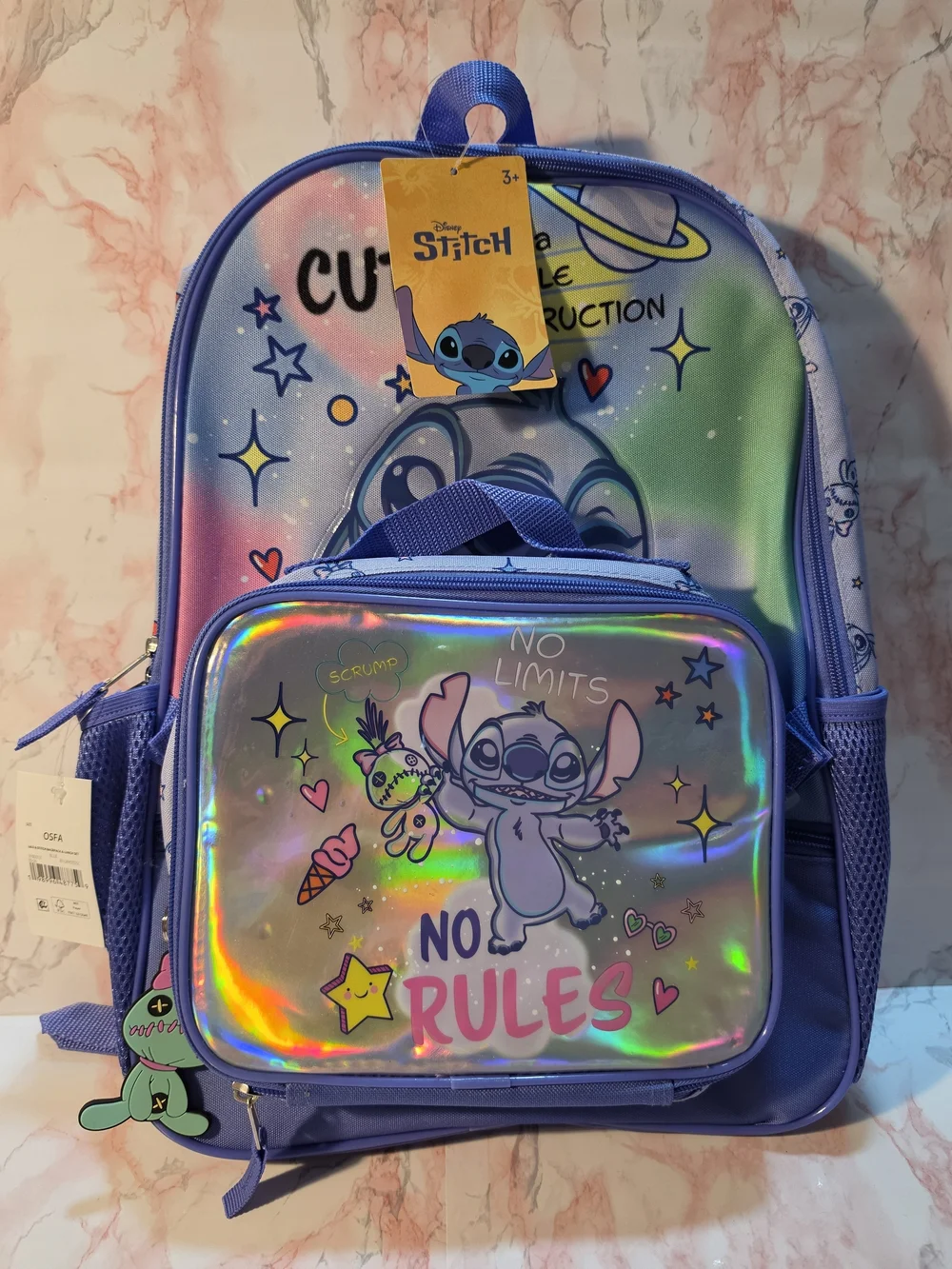 Disney Stich Backpack with Pink & Green Accents